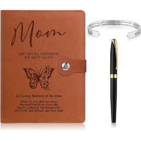 Qilery 3 Pcs Memorial Gifts for Loss of Family Included 1 Grief Travel Diary Journal, 1 Sympathy Bracelet with 1 Black Gold Ballpoint Pen for Bereavement Gifts(Mom)