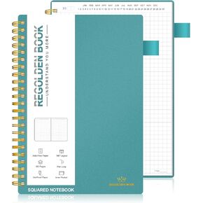 Regolden-Book Undated Spiral Graph Notebook, Large Squared Notebook, Engineering Math Grid Journal with Pen Holder 160 Pages 7x10, for Men & Women School/College/Work/Office/Business (Bule)