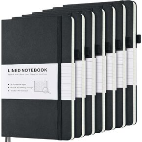 7 Pack Lined Journal Notebook, Hardcover PU Leather Notebook for Men Women, 100 GSM Thick Numbered Pages with Index Content, Inner Pockets, Bookmarks, A5 Ruled Writing Journal Bulk (Multicolor)
