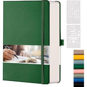EMSHOI Bullet Dotted Journal Notebook, 320 Pages A5 Hardcover Leather Journal, 100gsm Thick Acid-Free Paper, Dot Grid Notebook for Women Men Bullet Journaling, 5.75" x 8.38"- Khaki