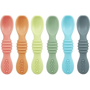 PandaEar 6 Pack Silicone Baby Spoons Self Feeding 6 Months for Toddler - Baby Led Weaning Utensils 6-12 Months - Infant Spoons First Stage - Baby Feeding Essentials - Baby Eating Utensils Set