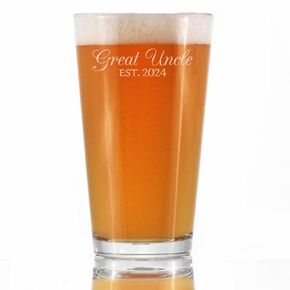 Great Uncle Est 2024 - Pint Glass Gift for First Time Great Uncles - Decorative 16 Oz Glasses