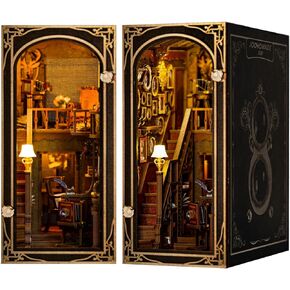 DIY Book Nook Kit, Beauty and The Beast, Dollhouse Miniature, Booknook Bookshelf Insert Decor Alley 3D Wooden Puzzle, Bookends Model Building Kit with LED Light for Adults, Enchanted Library