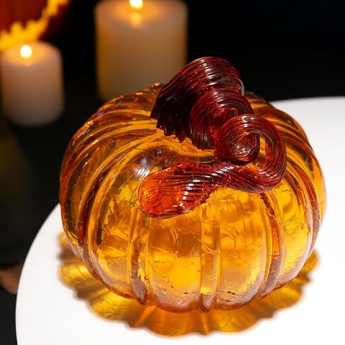 زخارف اليقطين الزجاجية على شكل نجمة ماسية للهالوين، خريف اليقطين، حلي زخرفية مصنوعة يدويًا، تماثيل فنية مقتنيات (العنبر) in Kuwait