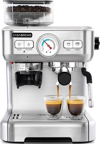 CASABREWS Espresso Machine with Grinder, Professional Espresso Maker with Milk Frother Steam Wand, 20 Bar Barista Cappuccino Machine with LCD Display for Lattes, Gift for Dad Mom Wife or Coffee Lover in Saudi Arabia