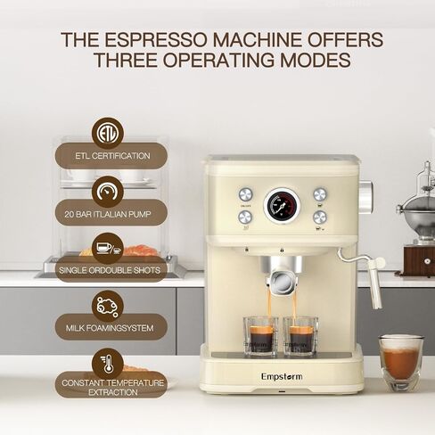 Empstorm Espresso Machine, 20 Bar Espresso Maker with Milk Frother Steam Wand, Compact Espresso Coffee Machine with for Cappuccino, Latte, Fast Heating in Saudi Arabia