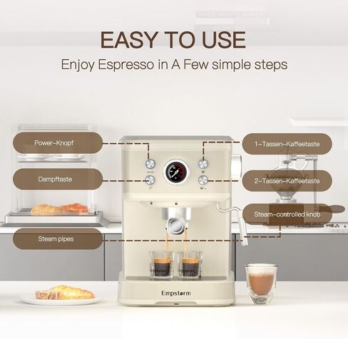 Empstorm Espresso Machine, 20 Bar Espresso Maker with Milk Frother Steam Wand, Compact Espresso Coffee Machine with for Cappuccino, Latte, Fast Heating in Saudi Arabia