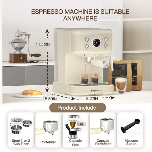 Empstorm Espresso Machine, 20 Bar Espresso Maker with Milk Frother Steam Wand, Compact Espresso Coffee Machine with for Cappuccino, Latte, Fast Heating in Saudi Arabia