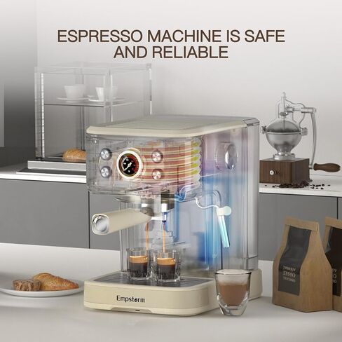 Empstorm Espresso Machine, 20 Bar Espresso Maker with Milk Frother Steam Wand, Compact Espresso Coffee Machine with for Cappuccino, Latte, Fast Heating in Saudi Arabia