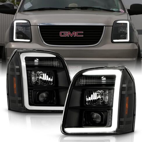 ACANII-For 2007-2013 جي إم سي يوكون XL 1500 2500 أسود الإسكان أنبوبة ليد ترقية العارض المصابيح الأمامية المصابيح الأمامية اليسار + اليمين in Kuwait