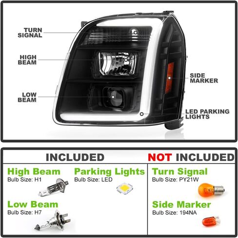 ACANII-For 2007-2013 جي إم سي يوكون XL 1500 2500 أسود الإسكان أنبوبة ليد ترقية العارض المصابيح الأمامية المصابيح الأمامية اليسار + اليمين in Kuwait