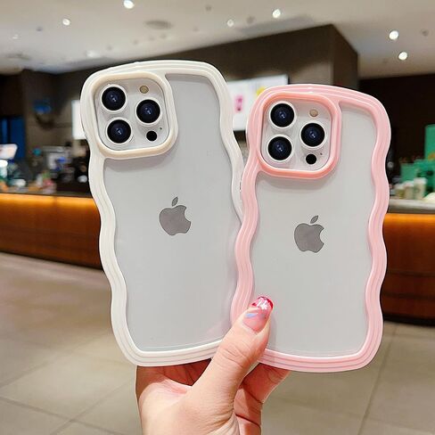 Fxlzcw Cute Clear Curly Wave Frame Compatible with iPhone 15 Pro, Slim Thin Soft Silicone Case - White in Saudi Arabia