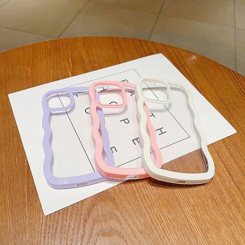 Fxlzcw Cute Clear Curly Wave Frame Compatible with iPhone 15 Pro, Slim Thin Soft Silicone Case - White in Saudi Arabia