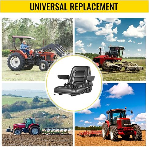 VEVOR Universal Forklift Seat Black PVC Tractor Seat, 6"/150MM Adjustable Mower Seat Foldable Seat Including Armrests, Seat Belt, Seat Switch, Skid Steer Seat Fit Forklift, Tractor, Skid Loader in Saudi Arabia