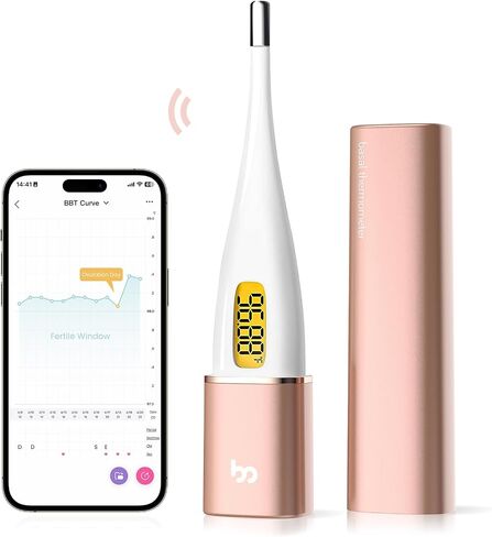 مقياس الحرارة الأساسي الذكي Femometer، مقياس حرارة BBT ذكي مع بلوتوث وإضاءة خلفية، متتبع فترة مراقبة الخصوبة، مزامنة مع تطبيق مقياس Femometer، ذهبي in Saudi Arabia