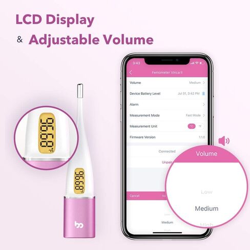 مقياس الحرارة الأساسي الذكي Femometer، مقياس حرارة BBT ذكي مع بلوتوث وإضاءة خلفية، متتبع فترة مراقبة الخصوبة، مزامنة مع تطبيق مقياس Femometer، ذهبي in Saudi Arabia