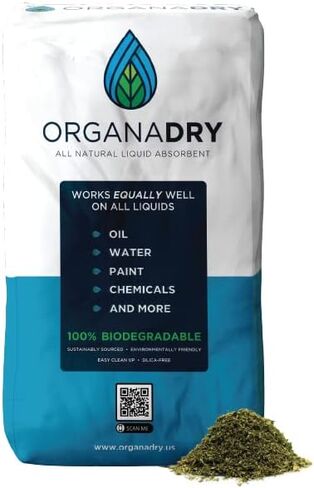 OrganaDry All Natural Liquid Absorbent | 100% Compostable | Silica Free | Industrial Automotive Oil Dry Cleanup Solution (1 lb Pouch) in Saudi Arabia