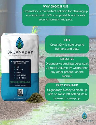 OrganaDry All Natural Liquid Absorbent | 100% Compostable | Silica Free | Industrial Automotive Oil Dry Cleanup Solution (1 lb Pouch) in Saudi Arabia