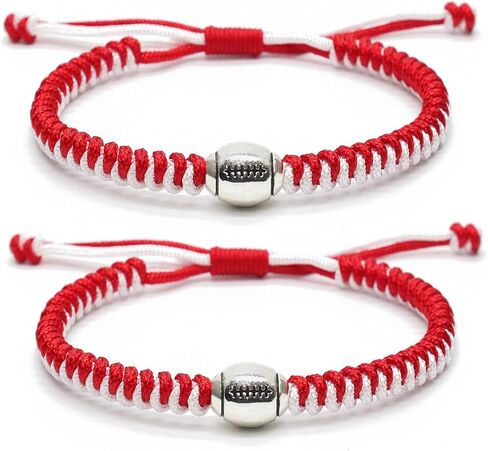 MANYC Football Bracelets For Boys Girls Mens Womens Adjustable Unisex Football Charm Bracelet Weaved Bracelet String Football Charm Football Gifts (Blackwhite 2PCS) in Kuwait