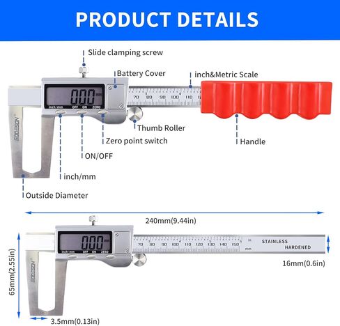 GODESON قرص الفرامل الدوار ميكرومتر، أداة قياس الفرجار الرقمية لفرامل القرص - 6 بوصة / 150 مم، أداة قياس الفرامل مع الفرجار - تحويل بوصة / متري، الفولاذ المقاوم للصدأ، شاشة LCD كبيرة in Kuwait