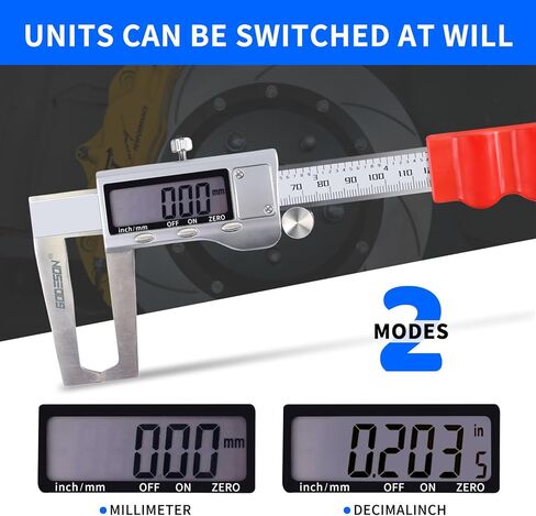 GODESON قرص الفرامل الدوار ميكرومتر، أداة قياس الفرجار الرقمية لفرامل القرص - 6 بوصة / 150 مم، أداة قياس الفرامل مع الفرجار - تحويل بوصة / متري، الفولاذ المقاوم للصدأ، شاشة LCD كبيرة in Kuwait