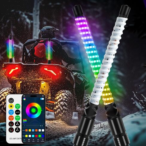 زوج JMTBNO زوج 3 أقدام RGB لولبية LED أضواء سوط هوائي مطاردة تطبيق بلوتوث وجهاز التحكم عن بعد مع أضواء فرامل إشارة الانعطاف علم الولايات المتحدة لشاحنات UTV RZR Can-Am ATV SxS Sand Dune Buggy in Kuwait