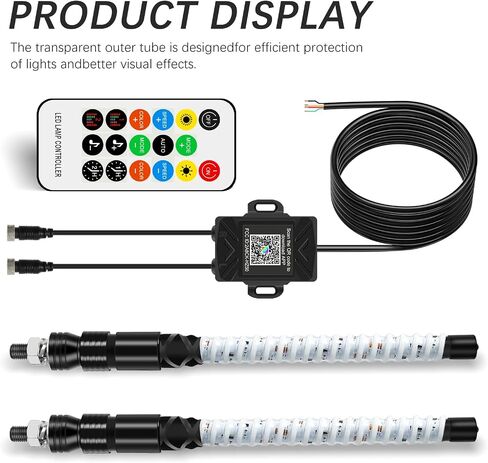 زوج JMTBNO زوج 3 أقدام RGB لولبية LED أضواء سوط هوائي مطاردة تطبيق بلوتوث وجهاز التحكم عن بعد مع أضواء فرامل إشارة الانعطاف علم الولايات المتحدة لشاحنات UTV RZR Can-Am ATV SxS Sand Dune Buggy in Kuwait