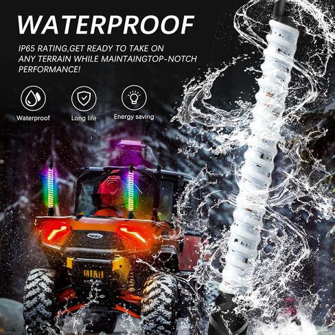 زوج JMTBNO زوج 3 أقدام RGB لولبية LED أضواء سوط هوائي مطاردة تطبيق بلوتوث وجهاز التحكم عن بعد مع أضواء فرامل إشارة الانعطاف علم الولايات المتحدة لشاحنات UTV RZR Can-Am ATV SxS Sand Dune Buggy in Kuwait