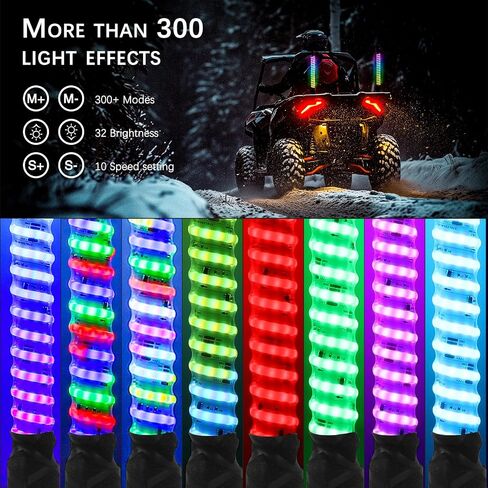 زوج JMTBNO زوج 3 أقدام RGB لولبية LED أضواء سوط هوائي مطاردة تطبيق بلوتوث وجهاز التحكم عن بعد مع أضواء فرامل إشارة الانعطاف علم الولايات المتحدة لشاحنات UTV RZR Can-Am ATV SxS Sand Dune Buggy in Kuwait