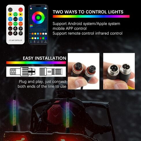زوج JMTBNO زوج 3 أقدام RGB لولبية LED أضواء سوط هوائي مطاردة تطبيق بلوتوث وجهاز التحكم عن بعد مع أضواء فرامل إشارة الانعطاف علم الولايات المتحدة لشاحنات UTV RZR Can-Am ATV SxS Sand Dune Buggy in Kuwait