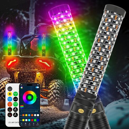 زوج JMTBNO زوج 3 أقدام RGB لولبية LED أضواء سوط هوائي مطاردة تطبيق بلوتوث وجهاز التحكم عن بعد مع أضواء فرامل إشارة الانعطاف علم الولايات المتحدة لشاحنات UTV RZR Can-Am ATV SxS Sand Dune Buggy in Kuwait