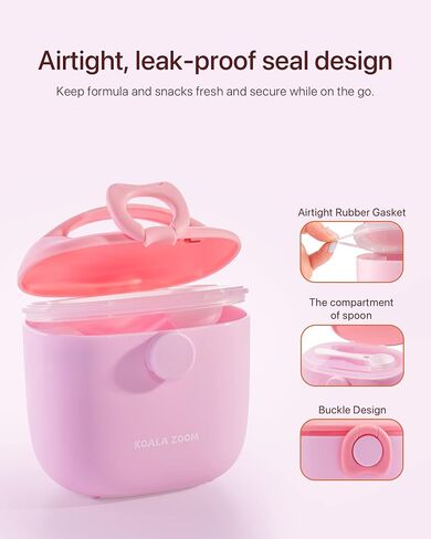 KoalaZoom Formula Dispenser with Breastmilk Storage Bags (30 Count), Baby Formula Dispenser Snack Container On The Go with Carry Handle and Scoop for Travel Storage, Holds 9.9oz/280g (Pink) in Saudi Arabia