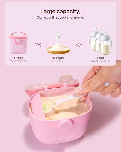KoalaZoom Formula Dispenser with Breastmilk Storage Bags (30 Count), Baby Formula Dispenser Snack Container On The Go with Carry Handle and Scoop for Travel Storage, Holds 9.9oz/280g (Pink) in Saudi Arabia