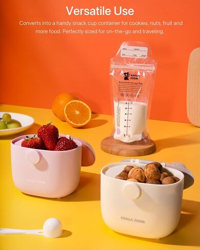 KoalaZoom Formula Dispenser with Breastmilk Storage Bags (30 Count), Baby Formula Dispenser Snack Container On The Go with Carry Handle and Scoop for Travel Storage, Holds 9.9oz/280g (Pink) in Saudi Arabia