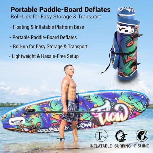 SereneLife Inflatable Stand Up Paddle Board-10Ft. Graffiti Standup SUP Paddle Board w/Oar, Air Pump, Ankle Leash, Paddleboard Repair Kit, Waterproof Mobile Phone Case, Storage/Carry Bag SLSUPB636.5 in Saudi Arabia