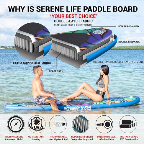 SereneLife Inflatable Stand Up Paddle Board-10Ft. Graffiti Standup SUP Paddle Board w/Oar, Air Pump, Ankle Leash, Paddleboard Repair Kit, Waterproof Mobile Phone Case, Storage/Carry Bag SLSUPB636.5 in Saudi Arabia