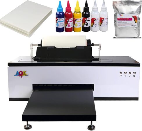 طابعة نقل AOK DTF مقاس A3 L1800، نظام توزيع الحبر الأبيض المدمج للتي شيرت/الحقيبة/الوسادة وما إلى ذلك. (+ حبر 600 مل + 100 قطعة من فيلم PET + كيس واحد + مسحوق) مجموعة in Kuwait