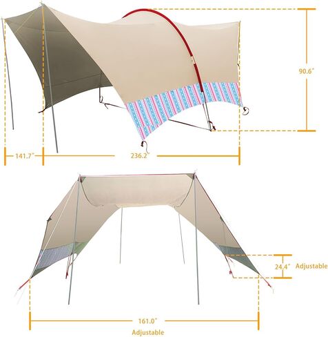 Rainleaf Waterproof Car Awning Sun Shelter,Waterproof 210D2500mm Fabric for SUV,Portable Sun Shade for Outdoor Camping,Canopy Camper Trailer,Sand in Kuwait