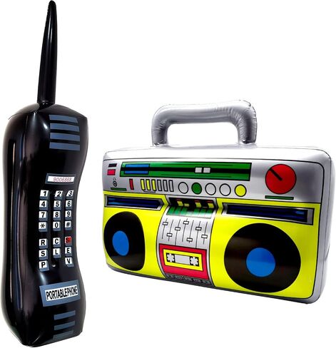 عبوتان من الهاتف المحمول القابل للنفخ وصندوق الازدهار من طراز 80's Retro 90's الهاتف المحمول وصندوق راديو Boombox لدعائم صور الكابينة in Kuwait