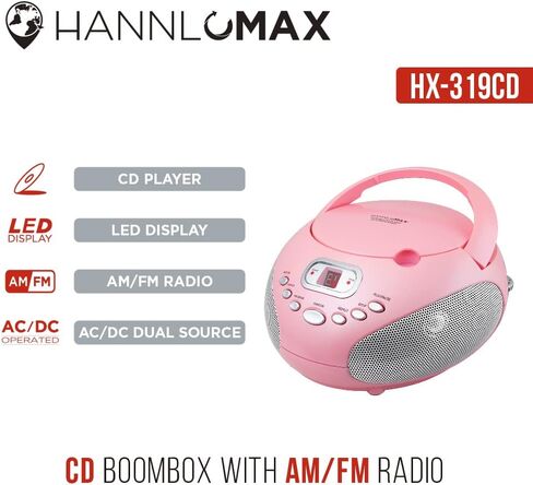HANNLOMAX HX-319CD Portable CD Boombox, AM/FM Radio, LED Display, Aux-in Jack, AC/DC Dual Power Source (Pink) in Saudi Arabia