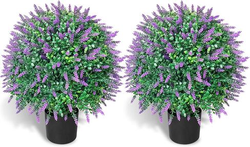 WAYNHUI طويل القامة الاصطناعي الخزامى / الورد شجرة الكرة توبياري مجموعة من 2 حزمة الشجيرات بوعاء مقاومة للأشعة فوق البنفسجية بوعاء النباتات للداخلية في الهواء الطلق حديقة المنزل (الورد) in Kuwait