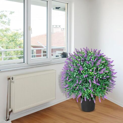 WAYNHUI طويل القامة الاصطناعي الخزامى / الورد شجرة الكرة توبياري مجموعة من 2 حزمة الشجيرات بوعاء مقاومة للأشعة فوق البنفسجية بوعاء النباتات للداخلية في الهواء الطلق حديقة المنزل (الورد) in Kuwait