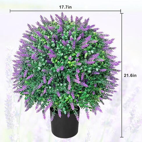 WAYNHUI طويل القامة الاصطناعي الخزامى / الورد شجرة الكرة توبياري مجموعة من 2 حزمة الشجيرات بوعاء مقاومة للأشعة فوق البنفسجية بوعاء النباتات للداخلية في الهواء الطلق حديقة المنزل (الورد) in Kuwait