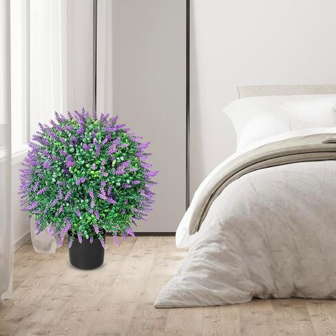 WAYNHUI طويل القامة الاصطناعي الخزامى / الورد شجرة الكرة توبياري مجموعة من 2 حزمة الشجيرات بوعاء مقاومة للأشعة فوق البنفسجية بوعاء النباتات للداخلية في الهواء الطلق حديقة المنزل (الورد) in Kuwait