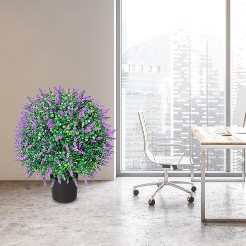 WAYNHUI طويل القامة الاصطناعي الخزامى / الورد شجرة الكرة توبياري مجموعة من 2 حزمة الشجيرات بوعاء مقاومة للأشعة فوق البنفسجية بوعاء النباتات للداخلية في الهواء الطلق حديقة المنزل (الورد) in Kuwait