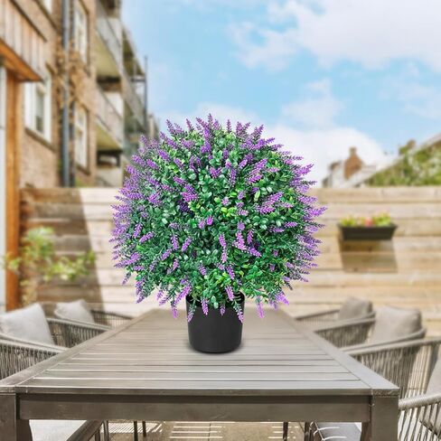 WAYNHUI طويل القامة الاصطناعي الخزامى / الورد شجرة الكرة توبياري مجموعة من 2 حزمة الشجيرات بوعاء مقاومة للأشعة فوق البنفسجية بوعاء النباتات للداخلية في الهواء الطلق حديقة المنزل (الورد) in Kuwait