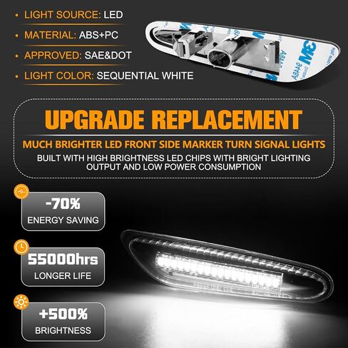 Gempro Sequential White LED Side Marker Light Turn Signal Lamps for BMW E84 E81 E82 E87 E88 E90 E91 E92 E93 E46 E53 X3 E83 X1 Clear Len, 2PCS in Saudi Arabia