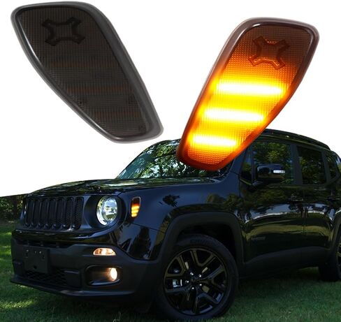 Tonsya مجموعة عدسات LED كهرمانية كاملة متوافقة مع 2015 2016 2017 2018 2019 2020 2021 2022 Jeep Renegade استبدال المصد الأمامي OEM متسلسل LED مرآة جانبية أضواء إشارة الانعطاف قطعتين in Saudi Arabia