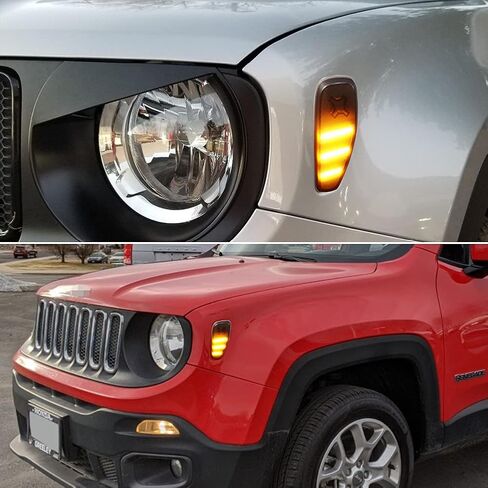 Tonsya مجموعة عدسات LED كهرمانية كاملة متوافقة مع 2015 2016 2017 2018 2019 2020 2021 2022 Jeep Renegade استبدال المصد الأمامي OEM متسلسل LED مرآة جانبية أضواء إشارة الانعطاف قطعتين in Saudi Arabia