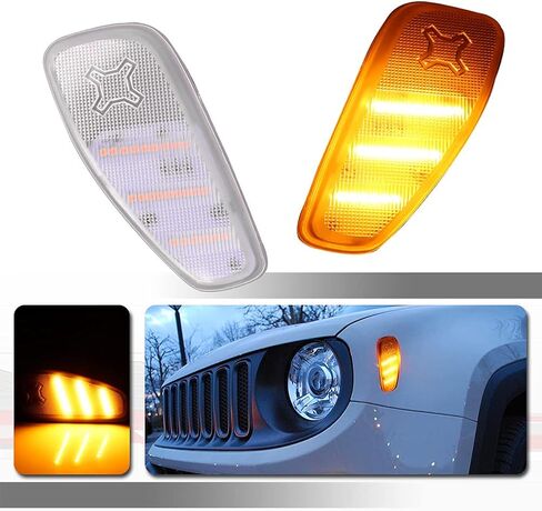 Tonsya مجموعة عدسات LED كهرمانية كاملة متوافقة مع 2015 2016 2017 2018 2019 2020 2021 2022 Jeep Renegade استبدال المصد الأمامي OEM متسلسل LED مرآة جانبية أضواء إشارة الانعطاف قطعتين in Saudi Arabia